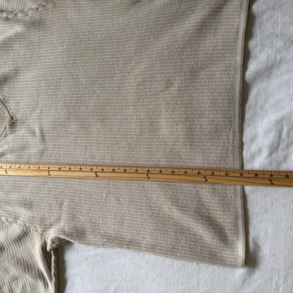 Y2K Banana Republic XL V-Neck Ribbed Knit Short Sleeve Cotton Sweater Tan White